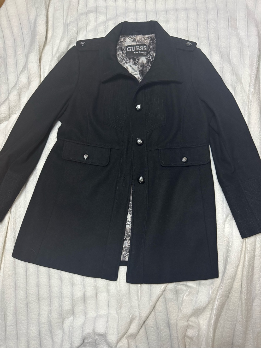 GUESS Black Women's Military-Inspired Peacoat